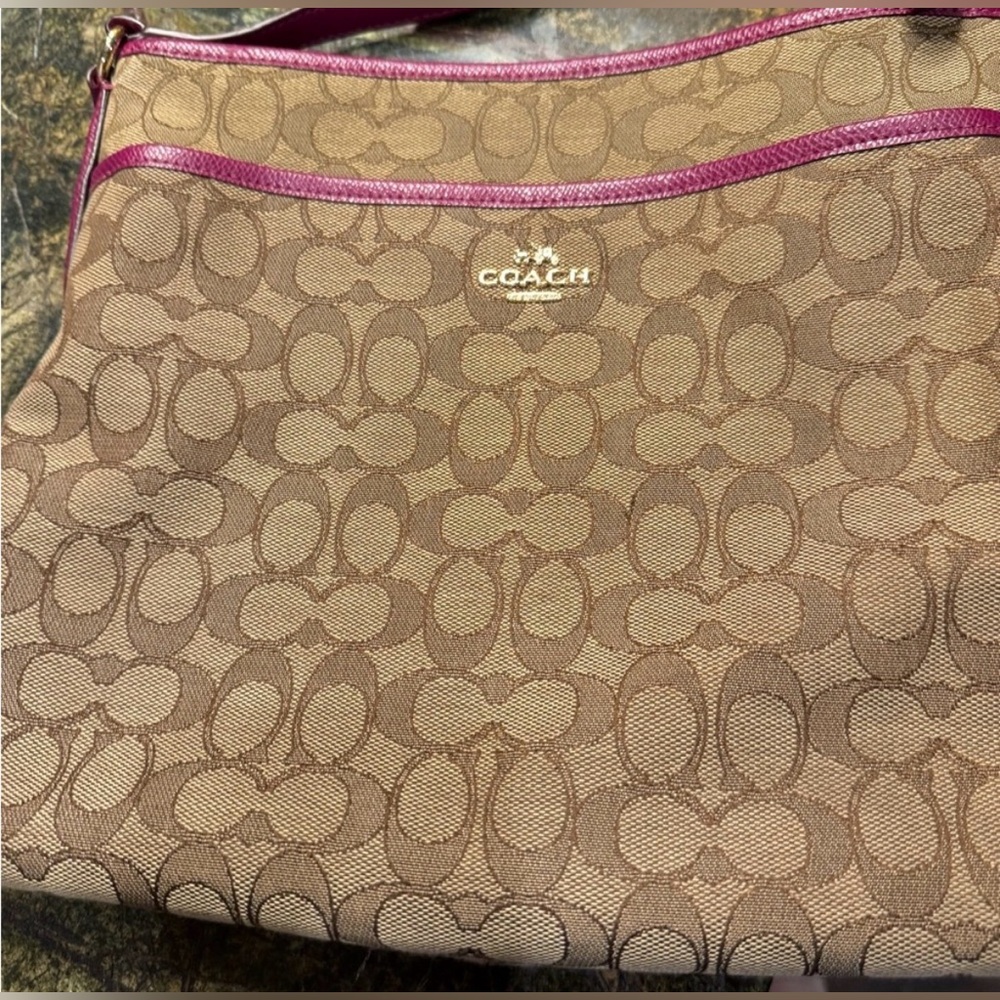 Coach Tan and Pink Signature Shoulder Bag